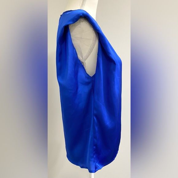 SHEIN Womens S Solid Royal Blue Structured Sleeveless Satin Top Preppy Classic - Picture 10 of 16